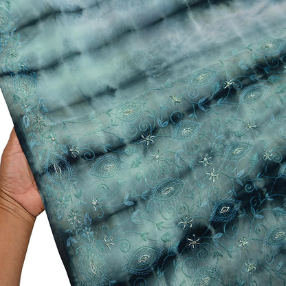 Indian Vintage Saree Pure Crepe Silk Hand Embroidered Tie-Dye Sari Fabric 5yard Sewing Craft Fabric Ethnic Dressmaking Crafting Zardozi Zari