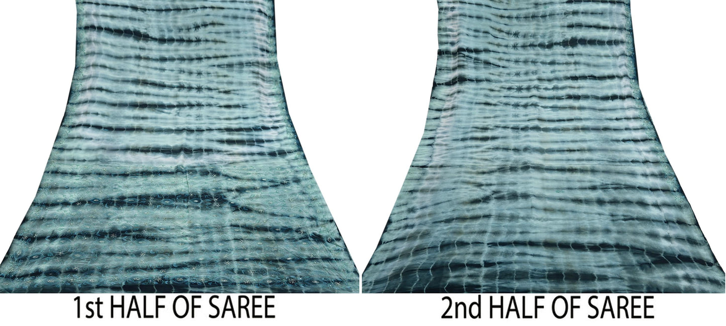 Indian Vintage Saree Pure Crepe Silk Hand Embroidered Tie-Dye Sari Fabric 5yard Sewing Craft Fabric Ethnic Dressmaking Crafting Zardozi Zari