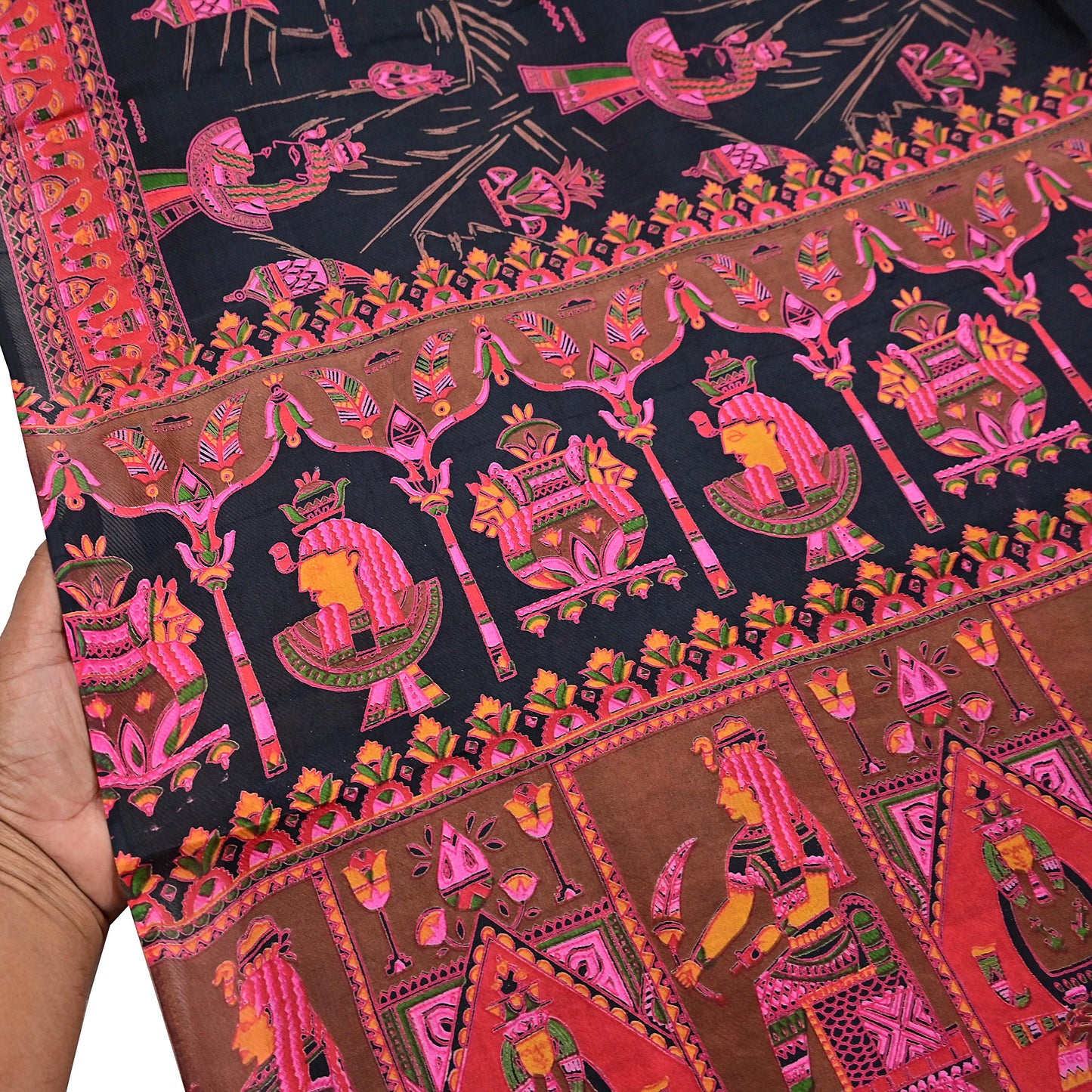 Indian Vintage Red & Black Pure Silk Printed Saree 6Yards Soft Floral Fabric for Dressmaking, Quilting, Crafting, Sewing, Dress Making