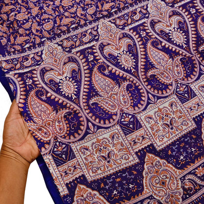 Indian Vintage Sari Blue Pure Silk Printed Saree Fabric 5yard Sewing Craft Fabric DressMaking Wrap Floral
