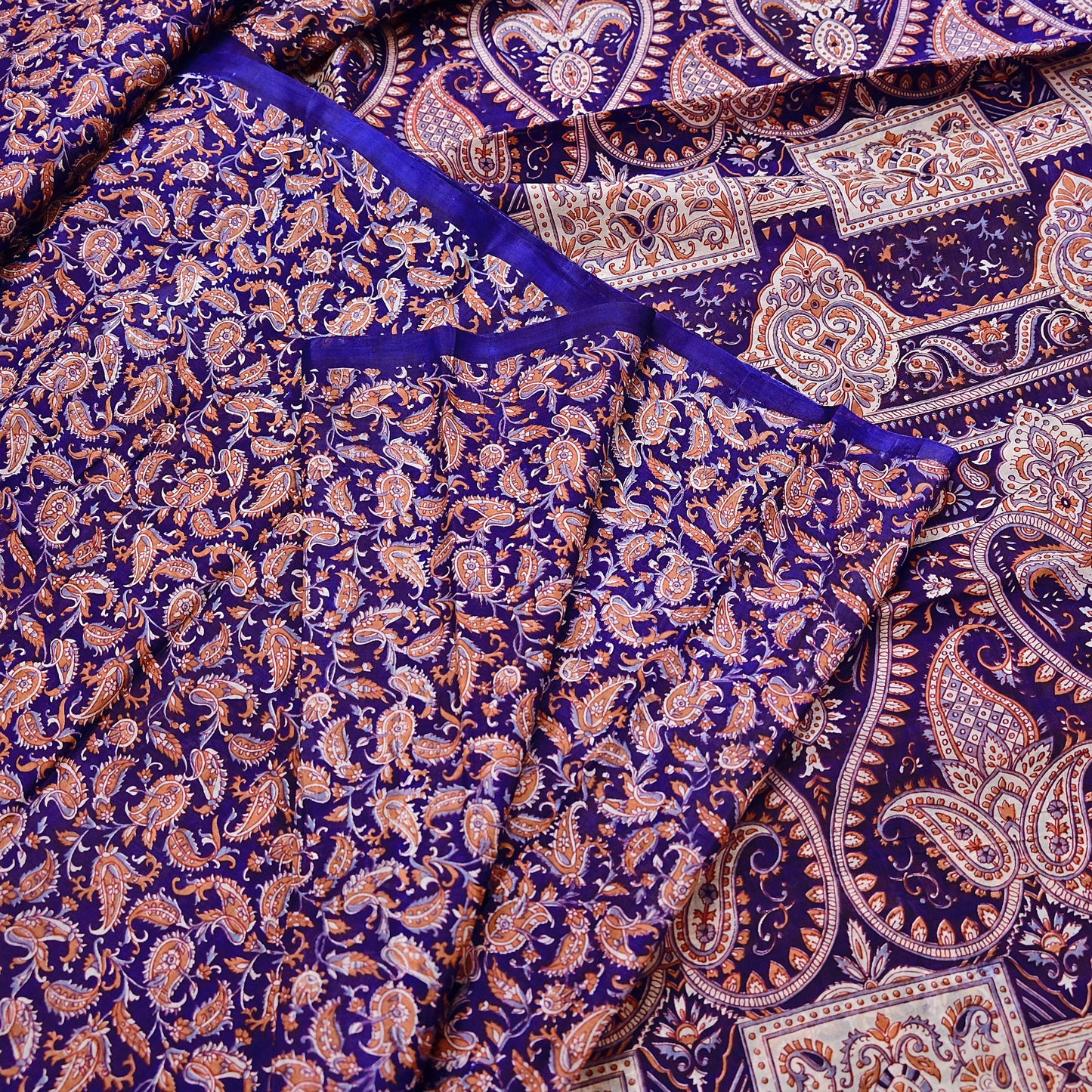 Indian Vintage Sari Blue Pure Silk Printed Saree Fabric 5yard Sewing Craft Fabric DressMaking Wrap Floral