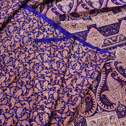 Indian Vintage Sari Blue Pure Silk Printed Saree Fabric 5yard Sewing Craft Fabric DressMaking Wrap Floral