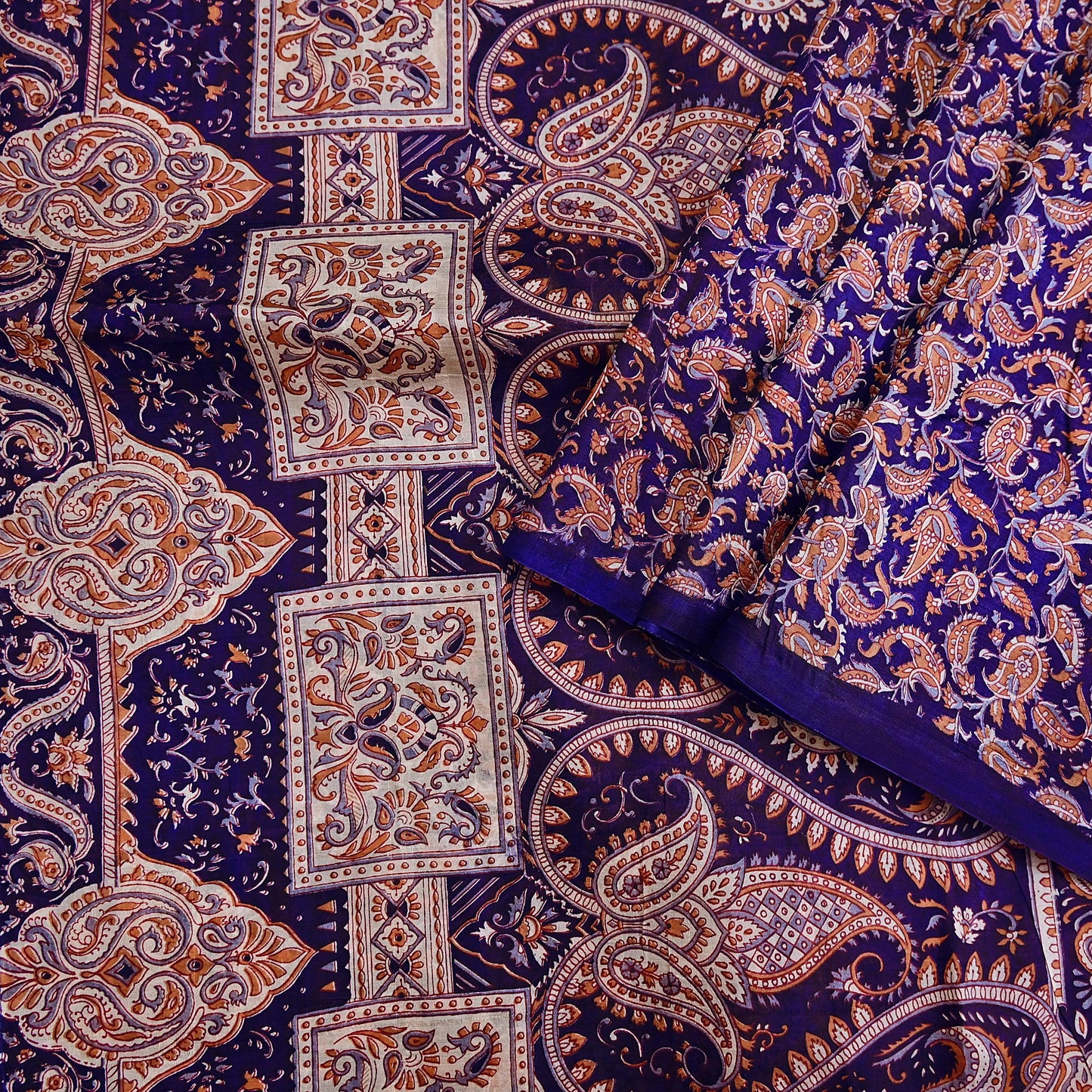 Indian Vintage Sari Blue Pure Silk Printed Saree Fabric 5yard Sewing Craft Fabric DressMaking Wrap Floral