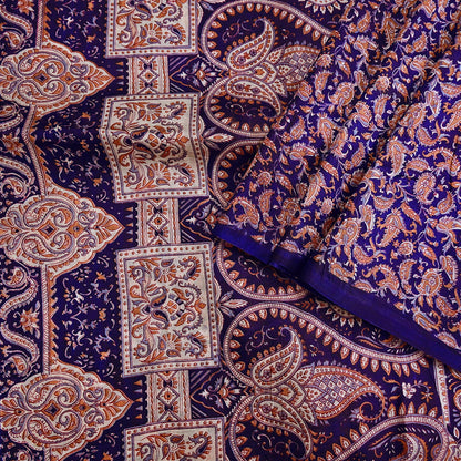 Indian Vintage Sari Blue Pure Silk Printed Saree Fabric 5yard Sewing Craft Fabric DressMaking Wrap Floral