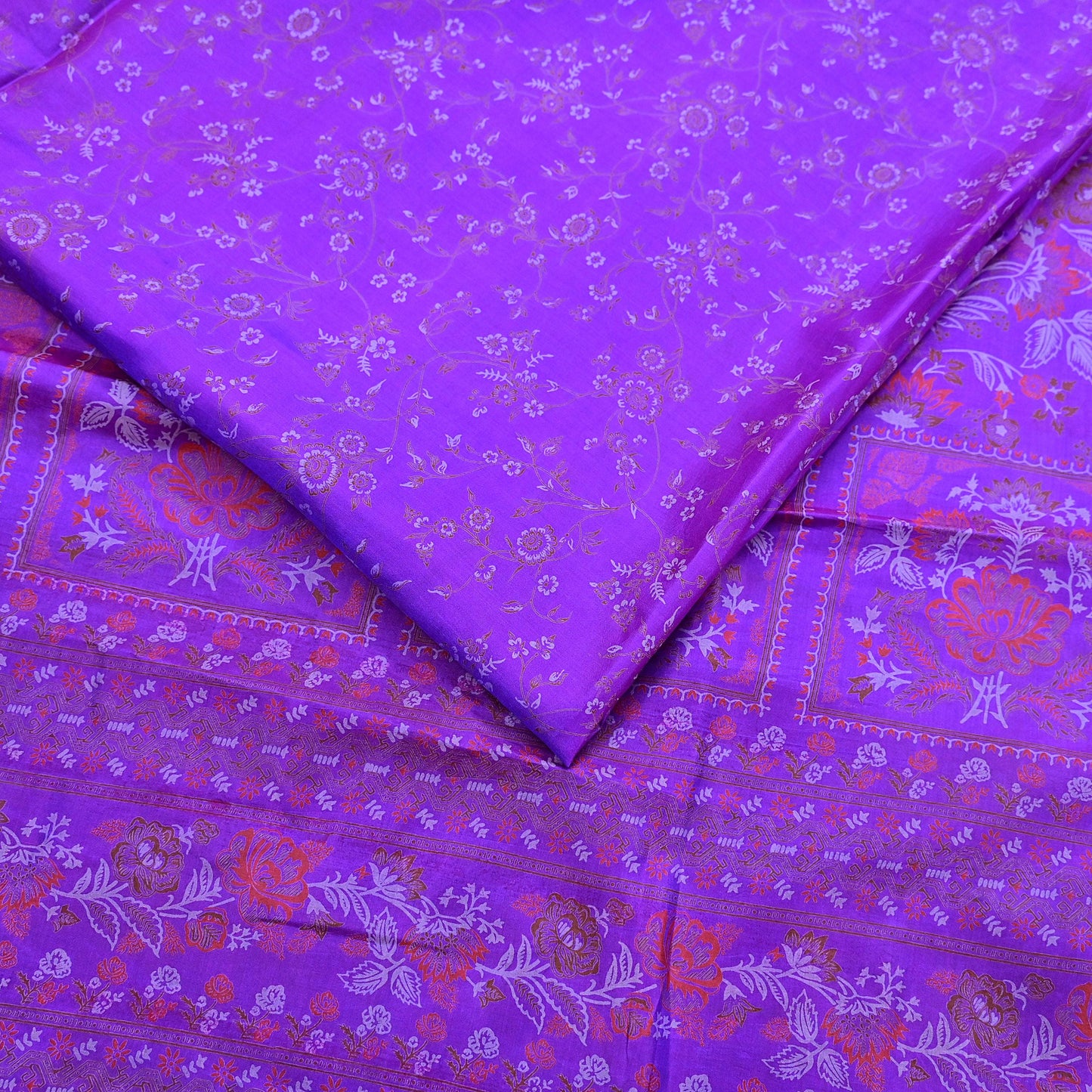 Indian Vintage Purple Saree 100% Pure Silk Printed Sari 6yard Sewing Craft Fabric DressMaking Soft Golden Zari