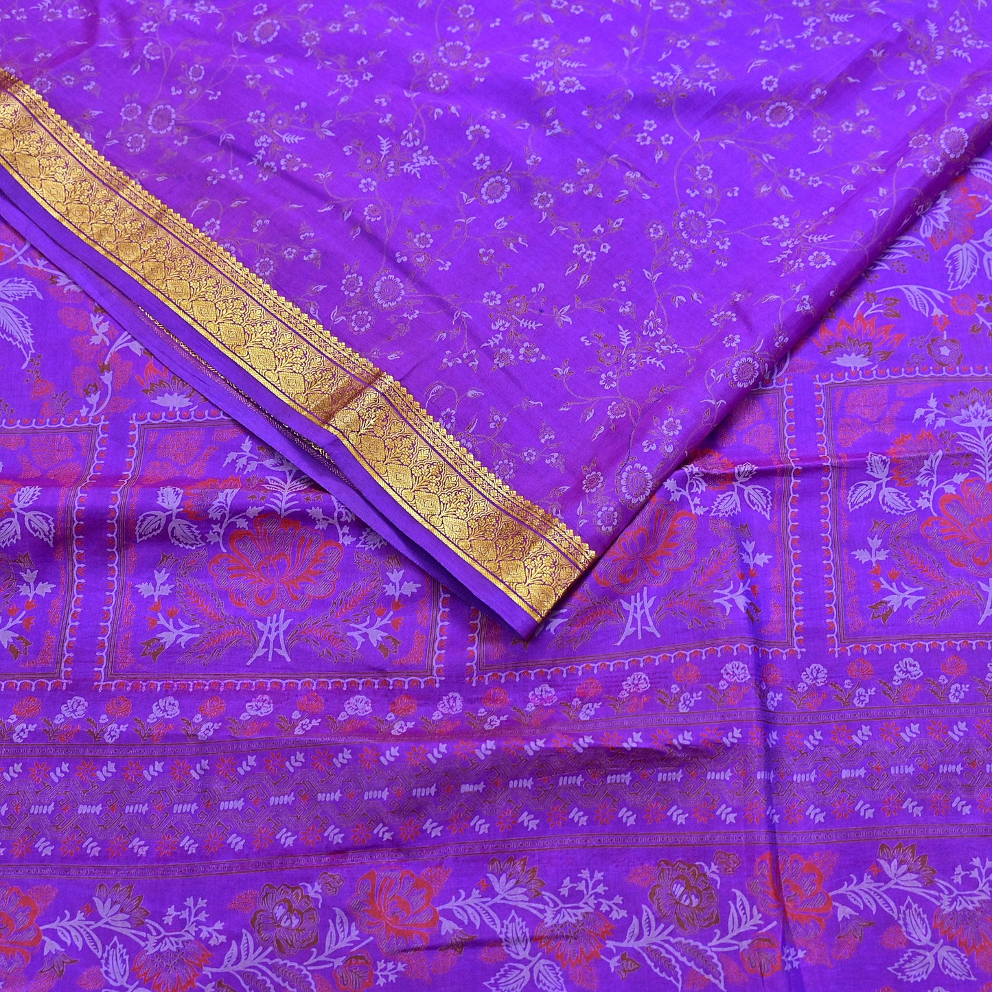 Indian Vintage Purple Saree 100% Pure Silk Printed Sari 6yard Sewing Craft Fabric DressMaking Soft Golden Zari