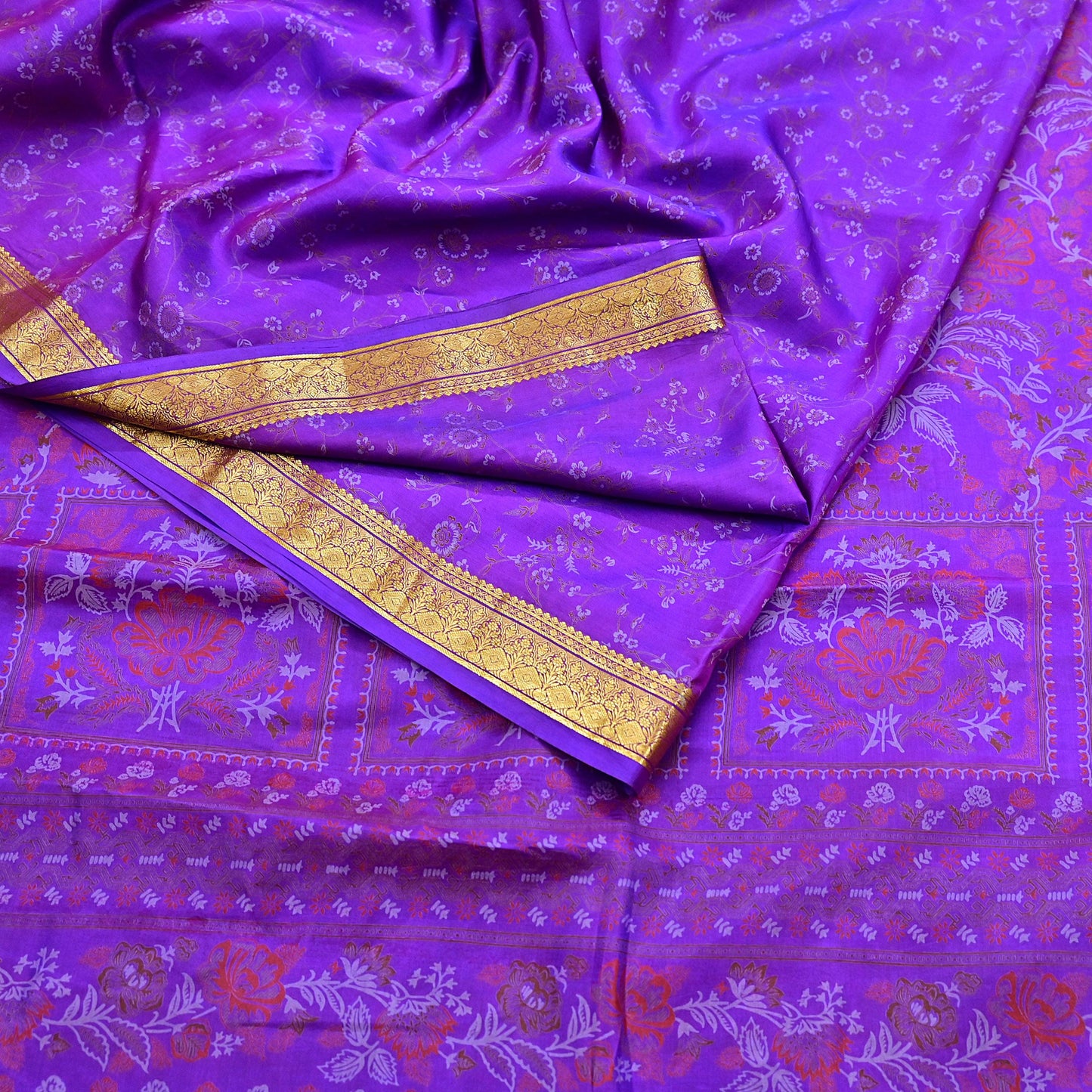Indian Vintage Purple Saree 100% Pure Silk Printed Sari 6yard Sewing Craft Fabric DressMaking Soft Golden Zari