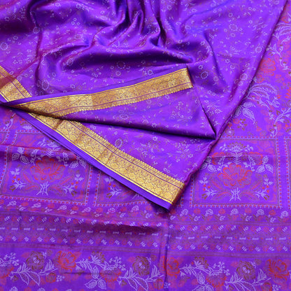 Indian Vintage Purple Saree 100% Pure Silk Printed Sari 6yard Sewing Craft Fabric DressMaking Soft Golden Zari