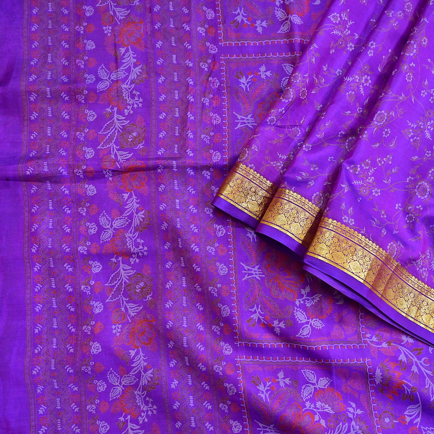 Indian Vintage Purple Saree 100% Pure Silk Printed Sari 6yard Sewing Craft Fabric DressMaking Soft Golden Zari