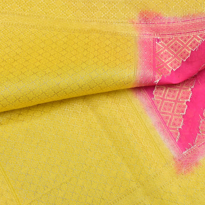 Indian Vintage Pink Chanderi Brocade Dupatta Floral Zari Woven Scarf veil fringes work