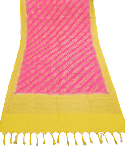 Indian Vintage Pink Chanderi Brocade Dupatta Floral Zari Woven Scarf veil fringes work