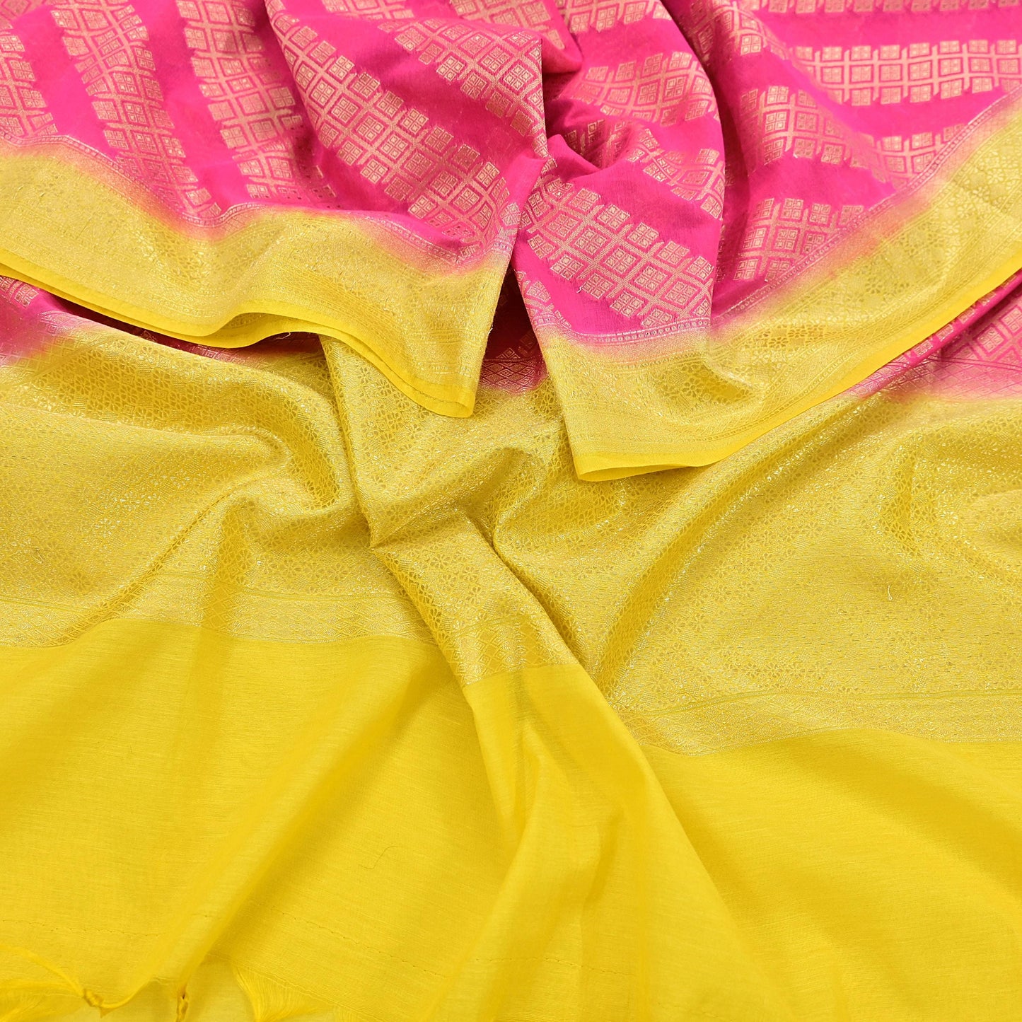 Indian Vintage Pink Chanderi Brocade Dupatta Floral Zari Woven Scarf veil fringes work