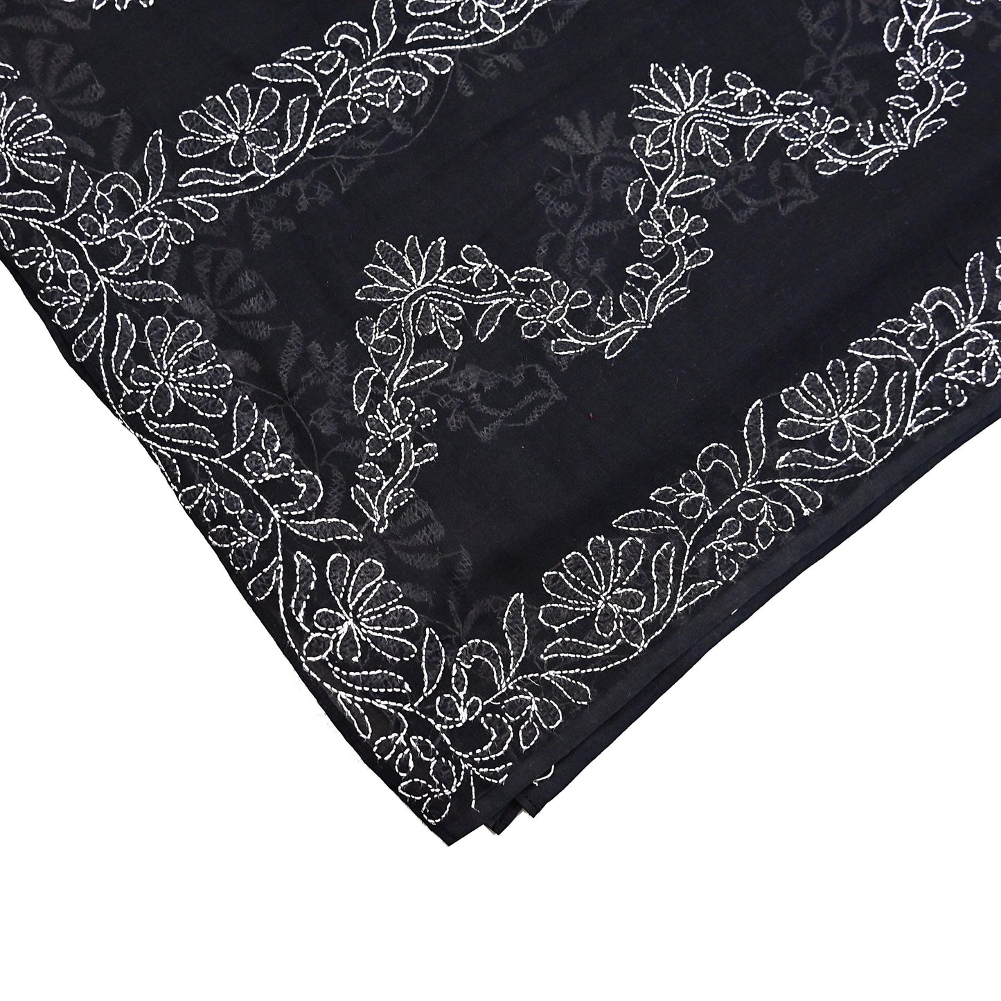 Indian Vintage Dupatta Black Long Stole Cotton Handmade Chikankari Scarves Veil Scarf Wrap Hippie Boho Soft