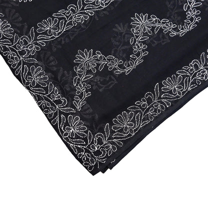 Indian Vintage Dupatta Black Long Stole Cotton Handmade Chikankari Scarves Veil Scarf Wrap Hippie Boho Soft