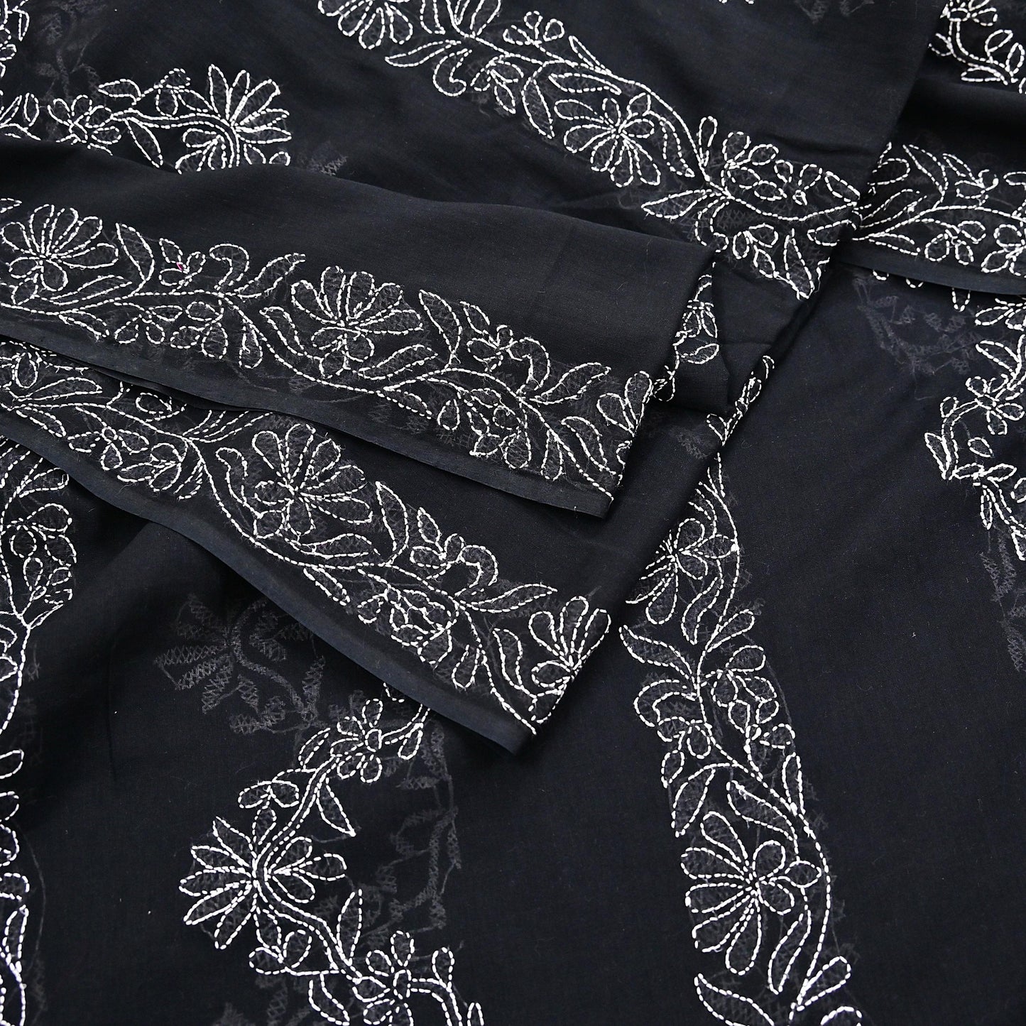 Indian Vintage Dupatta Black Long Stole Cotton Handmade Chikankari Scarves Veil Scarf Wrap Hippie Boho Soft