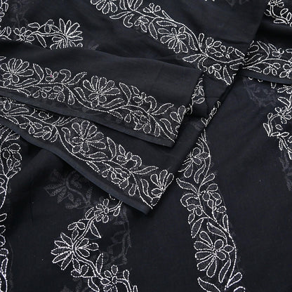 Indian Vintage Dupatta Black Long Stole Cotton Handmade Chikankari Scarves Veil Scarf Wrap Hippie Boho Soft