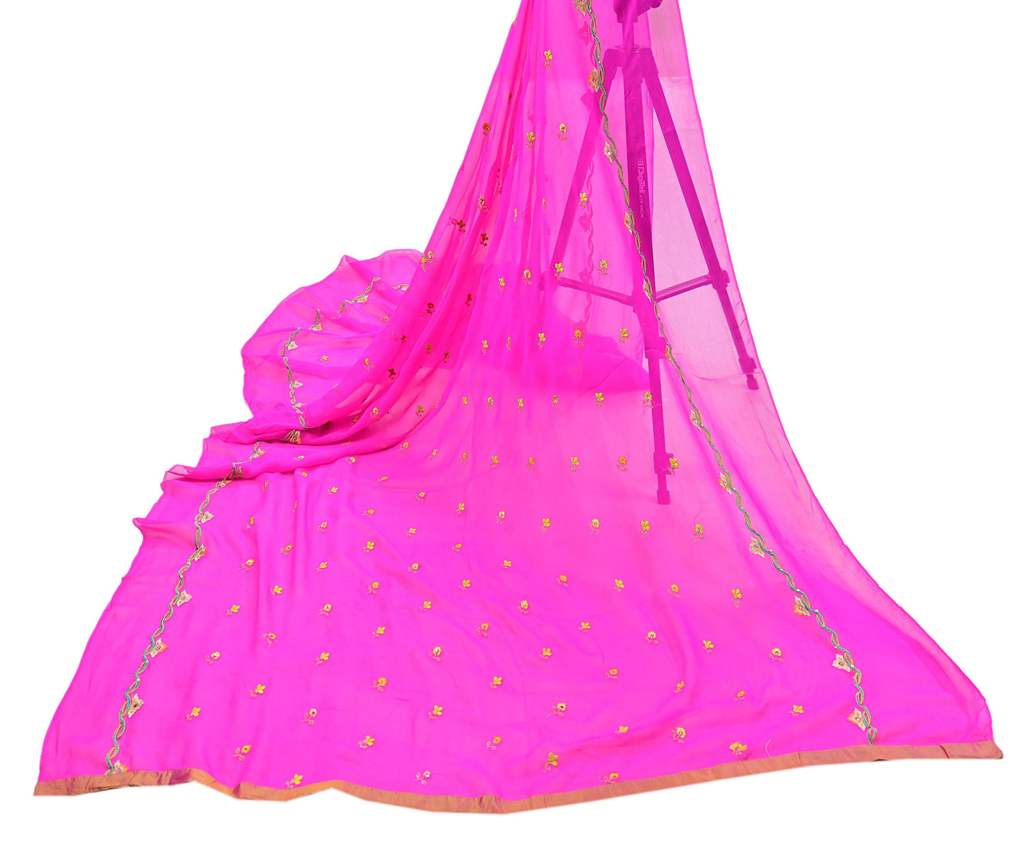 Indian Vintage Pink Dupatta Pure Georgette silk Long Stole Embroidered Scarves Stole Veil Wrap Sequins