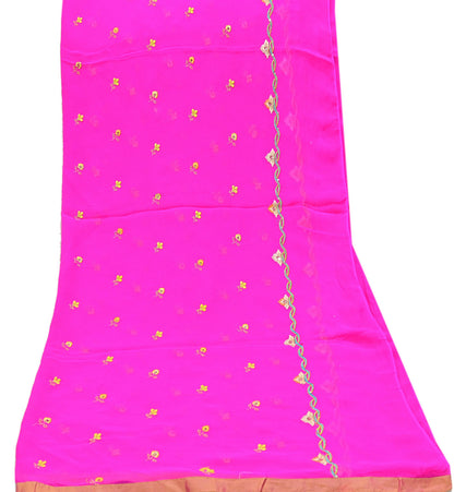 Indian Vintage Pink Dupatta Pure Georgette silk Long Stole Embroidered Scarves Stole Veil Wrap Sequins