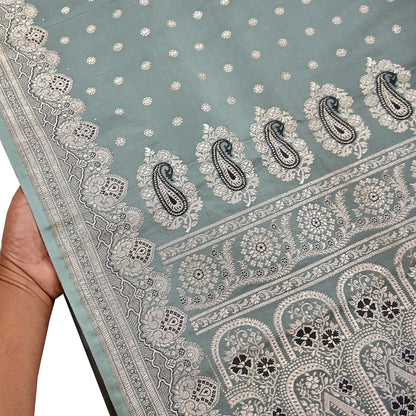 Indian Vintage Sari Gray Heavy Pure Satin Silk  Woven Banarasi Sarees Zari 5Yd Craft Fabric Dress making Crafting Ethnic Quilting Upcycle
