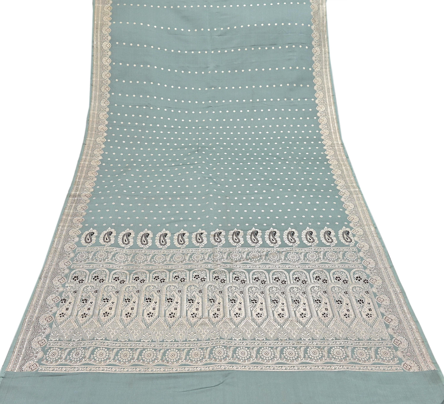 Indian Vintage Sari Gray Heavy Pure Satin Silk  Woven Banarasi Sarees Zari 5Yd Craft Fabric Dress making Crafting Ethnic Quilting Upcycle