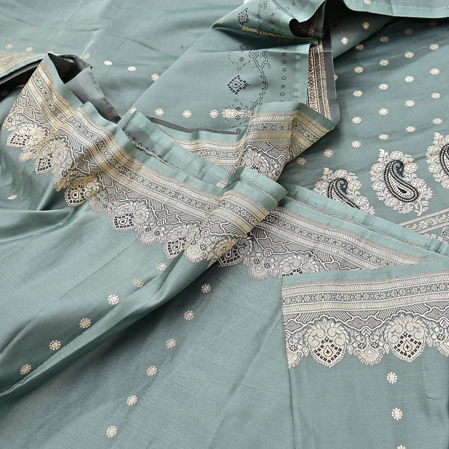 Indian Vintage Sari Gray Heavy Pure Satin Silk  Woven Banarasi Sarees Zari 5Yd Craft Fabric Dress making Crafting Ethnic Quilting Upcycle