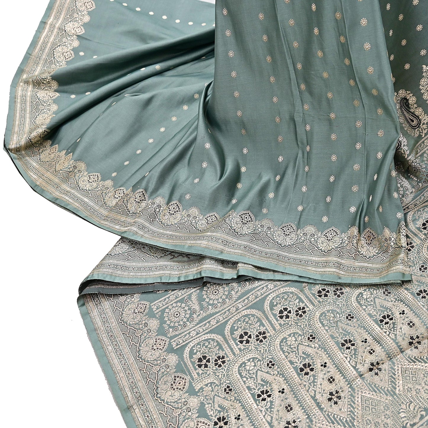 Indian Vintage Sari Gray Heavy Pure Satin Silk  Woven Banarasi Sarees Zari 5Yd Craft Fabric Dress making Crafting Ethnic Quilting Upcycle