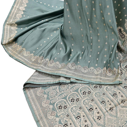 Indian Vintage Sari Gray Heavy Pure Satin Silk  Woven Banarasi Sarees Zari 5Yd Craft Fabric Dress making Crafting Ethnic Quilting Upcycle