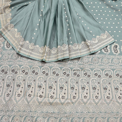 Indian Vintage Sari Gray Heavy Pure Satin Silk  Woven Banarasi Sarees Zari 5Yd Craft Fabric Dress making Crafting Ethnic Quilting Upcycle