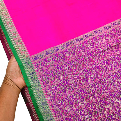 Indian Vintage Sari Magenta Heavy Pure Satin Silk Woven Banarasi Brocade Saree Zari 5Yd Ethnic Dress making Crafting Bollywood