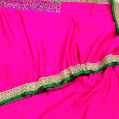 Indian Vintage Sari Magenta Heavy Pure Satin Silk Woven Banarasi Brocade Saree Zari 5Yd Ethnic Dress making Crafting Bollywood