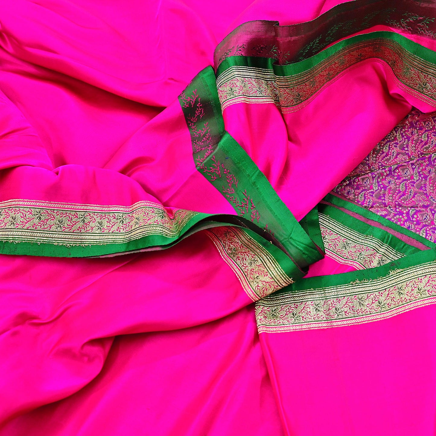 Indian Vintage Sari Magenta Heavy Pure Satin Silk Woven Banarasi Brocade Saree Zari 5Yd Ethnic Dress making Crafting Bollywood