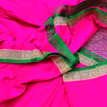 Indian Vintage Sari Magenta Heavy Pure Satin Silk Woven Banarasi Brocade Saree Zari 5Yd Ethnic Dress making Crafting Bollywood