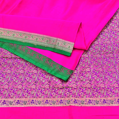 Indian Vintage Sari Magenta Heavy Pure Satin Silk Woven Banarasi Brocade Saree Zari 5Yd Ethnic Dress making Crafting Bollywood