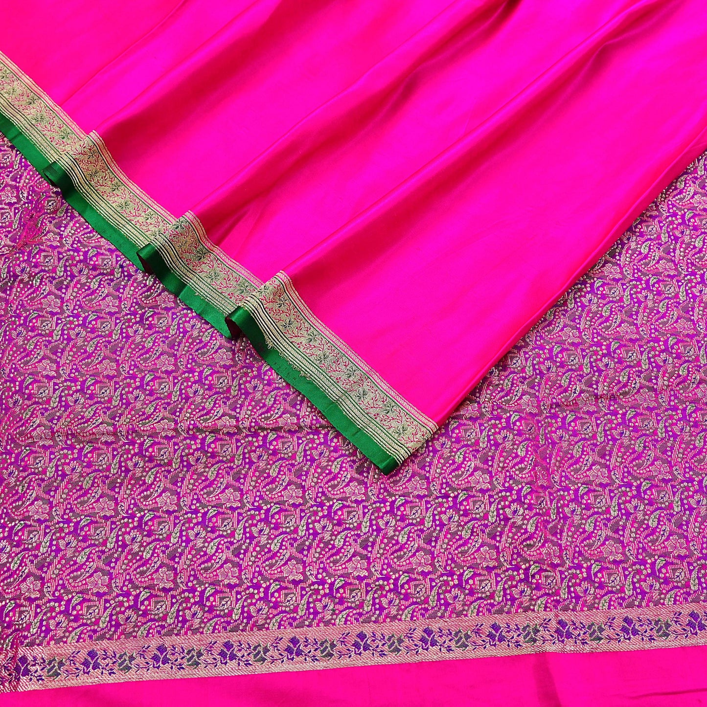 Indian Vintage Sari Magenta Heavy Pure Satin Silk Woven Banarasi Brocade Saree Zari 5Yd Ethnic Dress making Crafting Bollywood