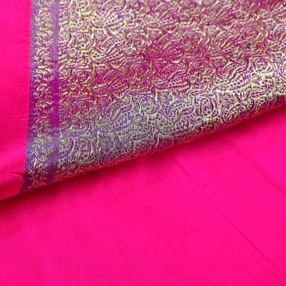 Indian Vintage Sari Magenta Heavy Pure Satin Silk Woven Banarasi Brocade Saree Zari 5Yd Ethnic Dress making Crafting Bollywood
