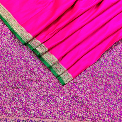 Indian Vintage Sari Magenta Heavy Pure Satin Silk Woven Banarasi Brocade Saree Zari 5Yd Ethnic Dress making Crafting Bollywood