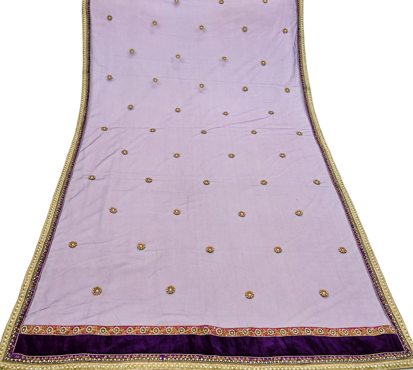 Indian Vintage Heavy Wedding Purple Dupatta Net Mesh Long Stole Hand Embroidered Scarves Golden Zardozi Dabka Zari Stole