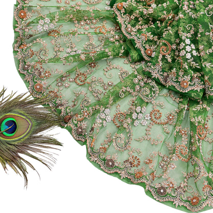 Indian Vintage Heavy Bridal Dupatta Hand Embroidered Green Net Mesh Veil Zardozi, Zari, Sequins Work Long Stole, Scarf, Hijab