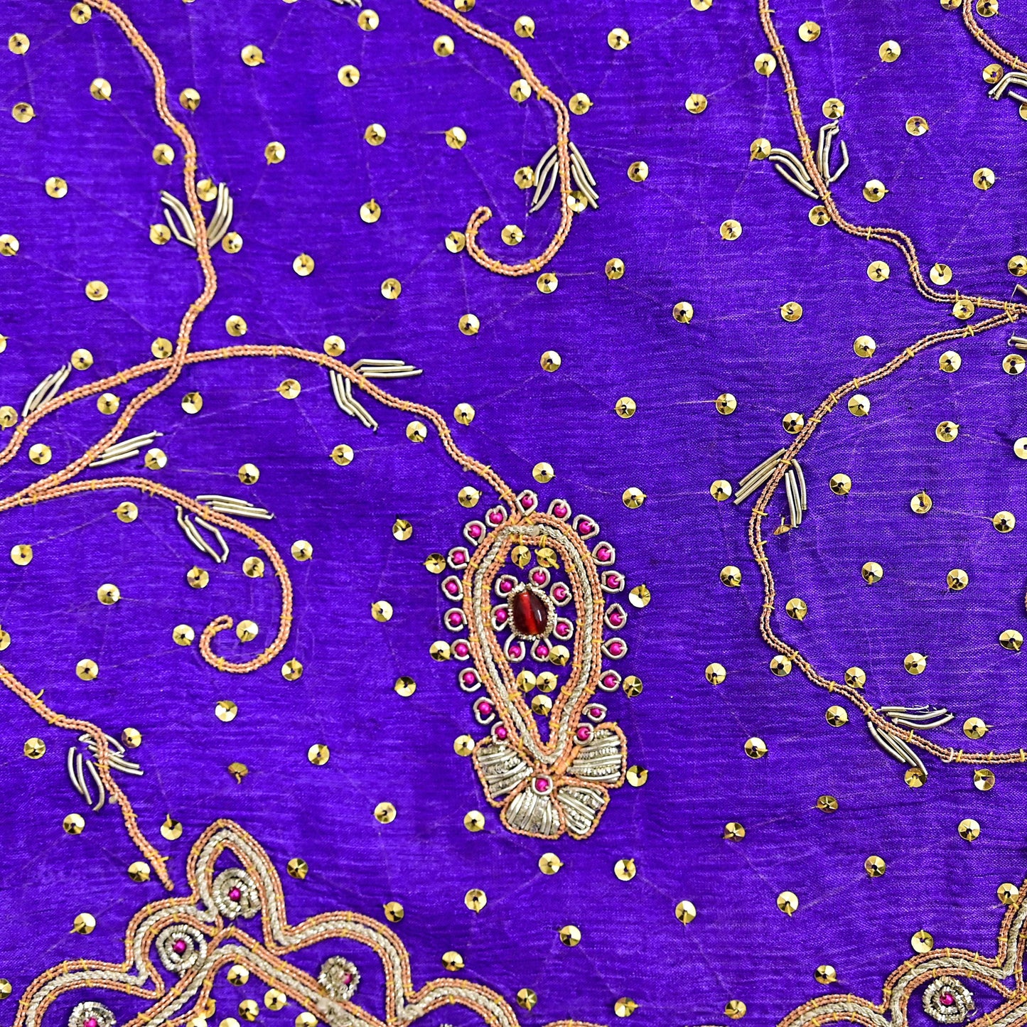 Indian Vintage Dupatta Purple Pure Chiffon Silk Long Stole Hand Embroidered Hijab Scarf Zardozi/Dabka Zari 1980s Wedding Dupatta