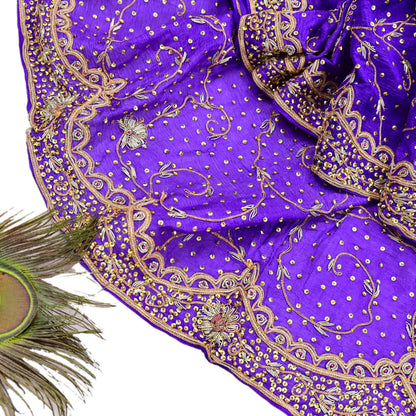 Indian Vintage Dupatta Purple Pure Chiffon Silk Long Stole Hand Embroidered Hijab Scarf Zardozi/Dabka Zari 1980s Wedding Dupatta