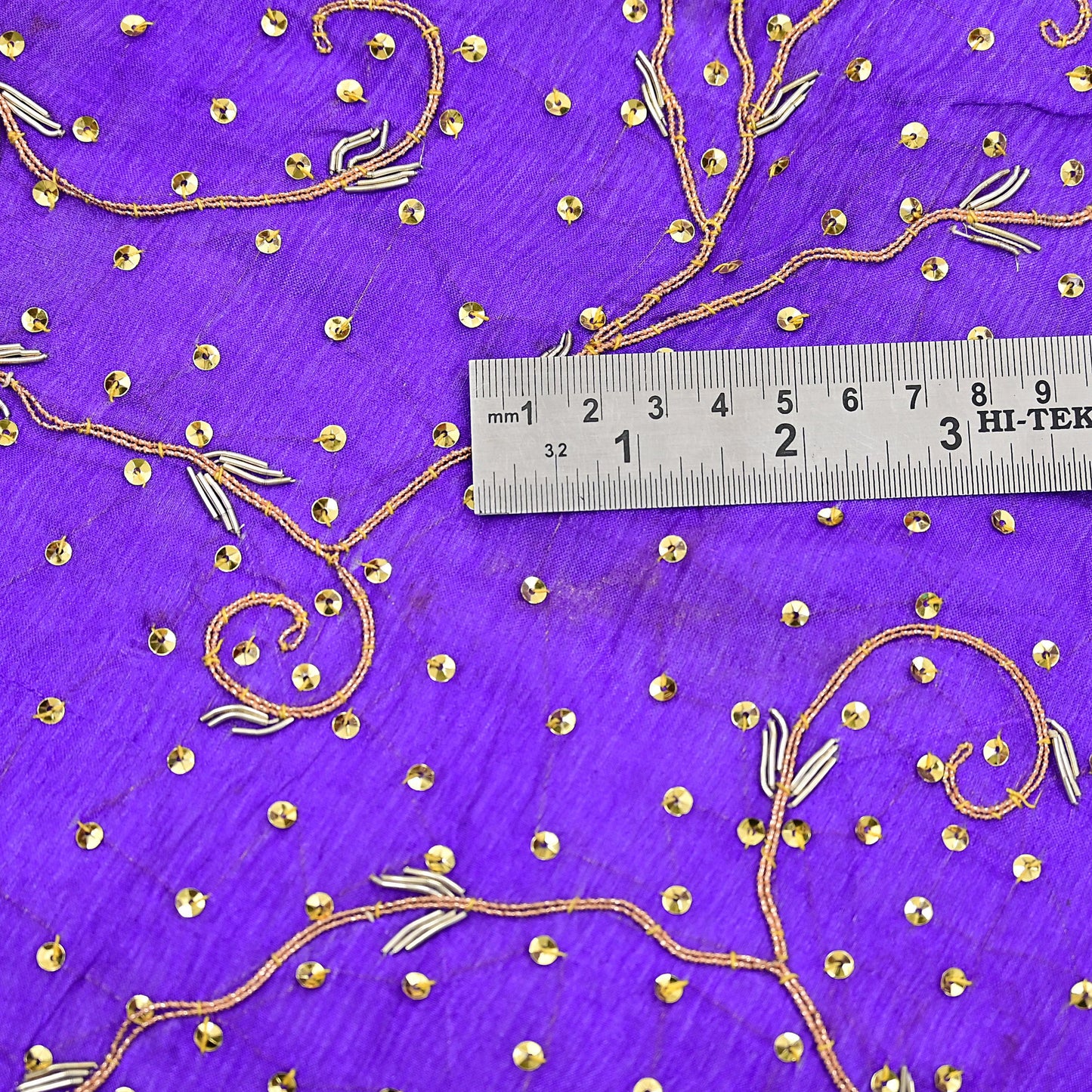 Indian Vintage Dupatta Purple Pure Chiffon Silk Long Stole Hand Embroidered Hijab Scarf Zardozi/Dabka Zari 1980s Wedding Dupatta