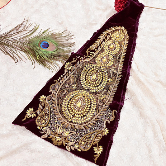 Indian Vintage Purple velvet Appliques  Set of 1 | Hand-Embroidered Floral Patches with Zardozi,Dabka, Zari,for Craft, Journals