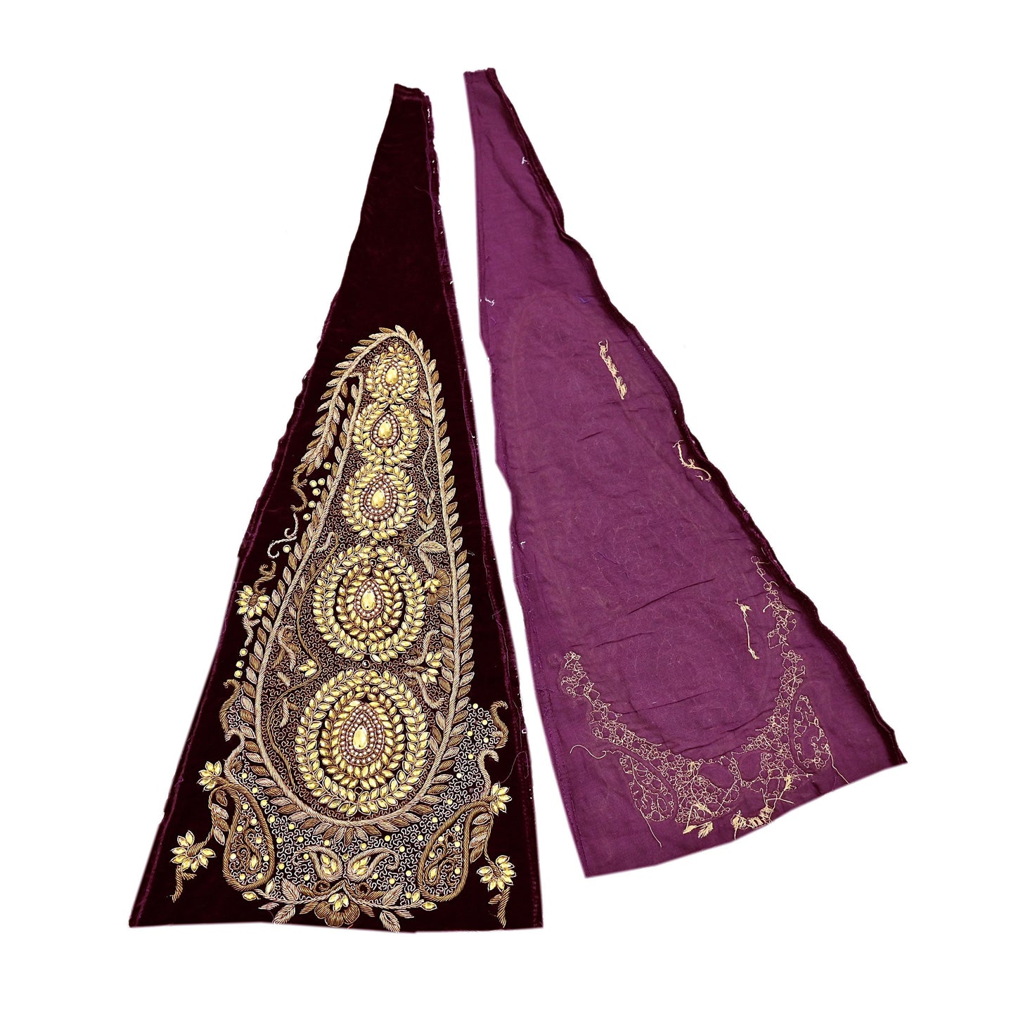 Indian Vintage Purple velvet Appliques  Set of 1 | Hand-Embroidered Floral Patches with Zardozi,Dabka, Zari,for Craft, Journals