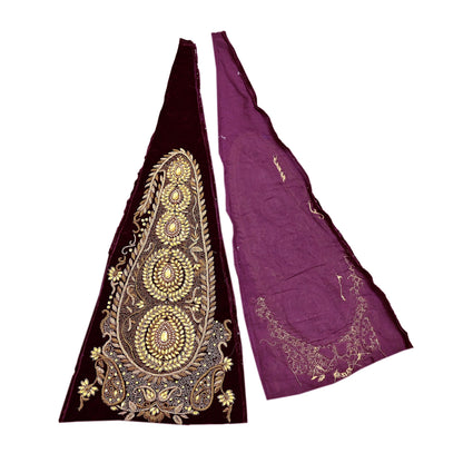 Indian Vintage Purple velvet Appliques  Set of 1 | Hand-Embroidered Floral Patches with Zardozi,Dabka, Zari,for Craft, Journals