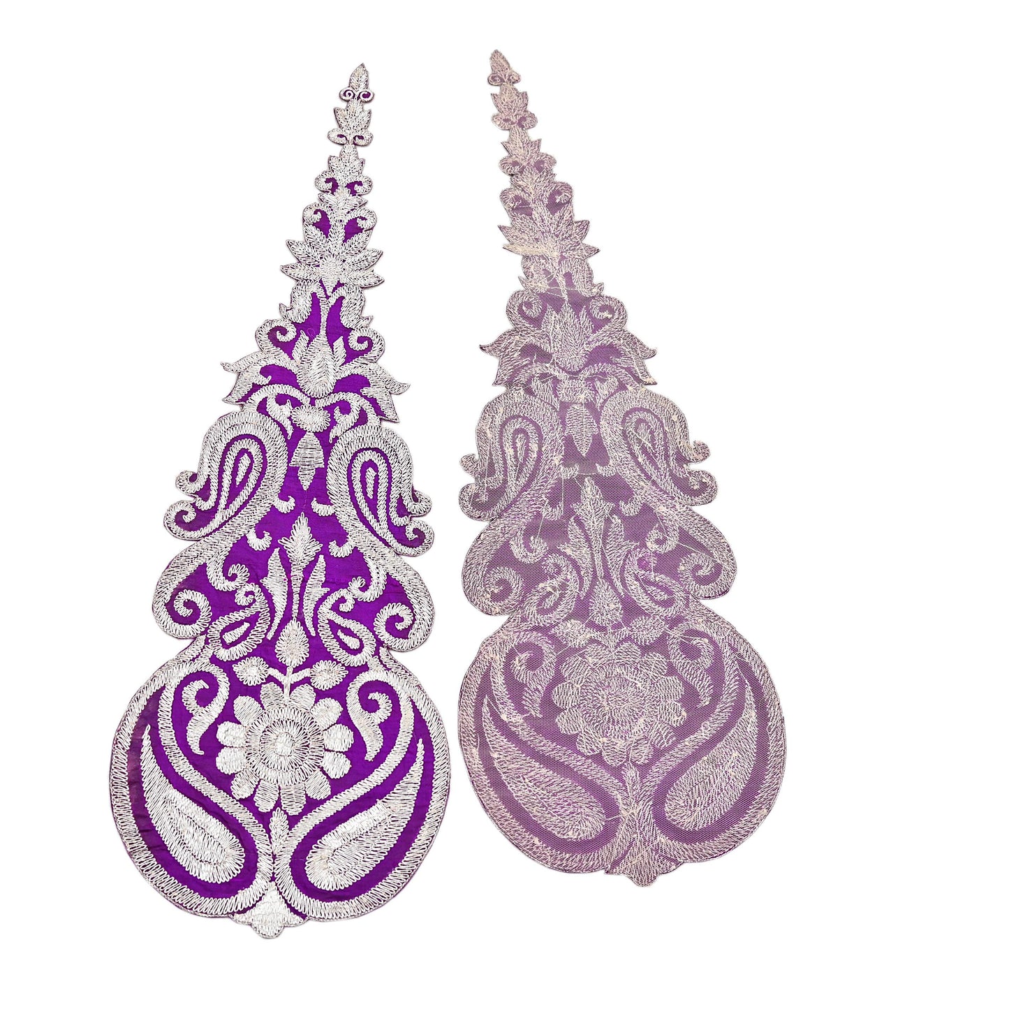 Indian Vintage Purple Raw silk Appliques  Set of 1 | Hand-Embroidered Floral Patches with Zari,for Craft, Journals