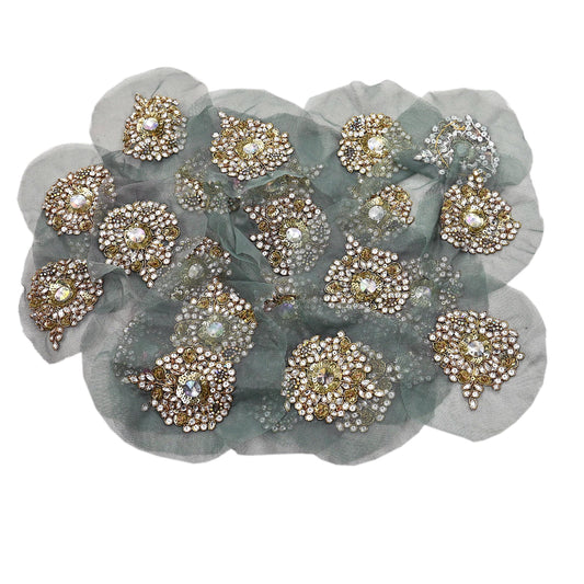 Indian Vintage Gray Net Hand-Embroidered Appliques  Set of 3 I Zardozi, Dabka, Bead Work | Floral Patches for Crafts, Journals