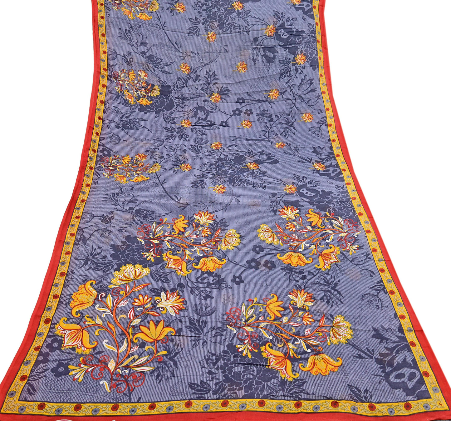 Indian Vintage Gray Saree Printed Pure Cotton Indian Sari Craft Fabric 5Yd Sewing Soft Sarong Wrap Boho Floral Quilting Crafting