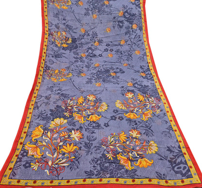 Indian Vintage Gray Saree Printed Pure Cotton Indian Sari Craft Fabric 5Yd Sewing Soft Sarong Wrap Boho Floral Quilting Crafting
