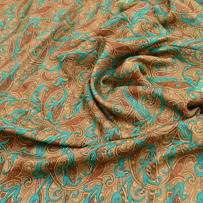 Indian Vintage Sari Brown & Green 100% Pure Silk Printed Woven Saree 5yd Sewing Craft Fabric Soft Dress Designing for Crafting Quilting