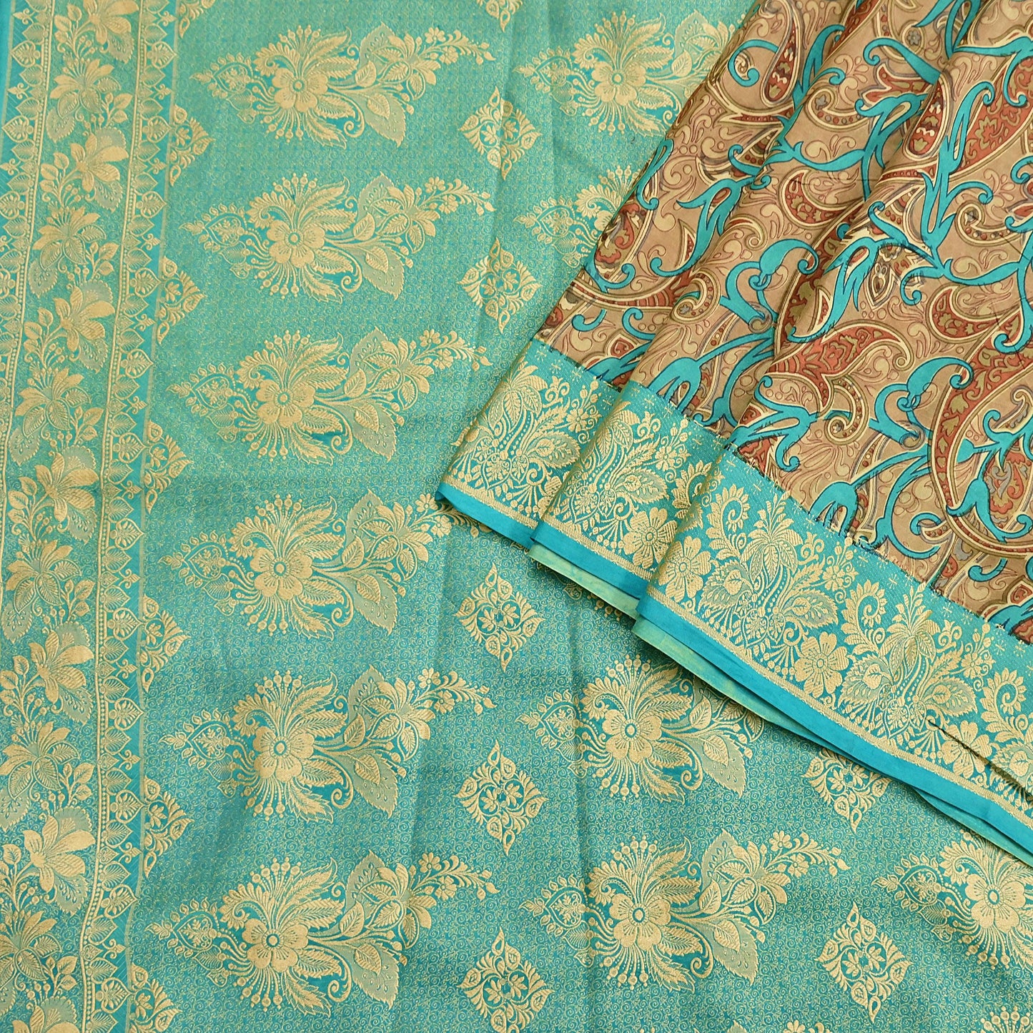 Indian Vintage Sari Brown & Green 100% Pure Silk Printed Woven Saree 5yd Sewing Craft Fabric Soft Dress Designing for Crafting Quilting